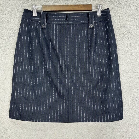 LOFT mini skirt womens 8 blue striped wool blend nautical preppy corpcore career - Picture 4 of 6